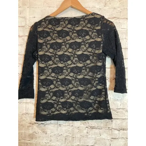 Jessica Max U.S.A. Top Womens Medium Black All Over Lace Fairy Whimsigoth Grunge - Picture 10 of 12